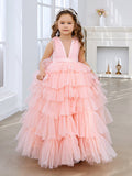 Vestido de princesa estilo princesa, rosa perla, sin mangas, de tul con lazo (010220814) 