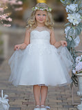 Vestido de niña de las flores para la Primera Comunión, de tul y encaje hasta la rodilla 