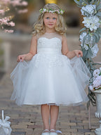 Vestido de niña de las flores para la Primera Comunión, de tul y encaje hasta la rodilla 