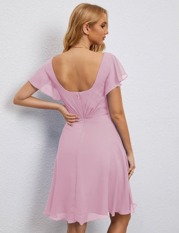 Vestido de fiesta formal con espalda en U y mangas cortas hasta la rodilla para cóctel 28077 