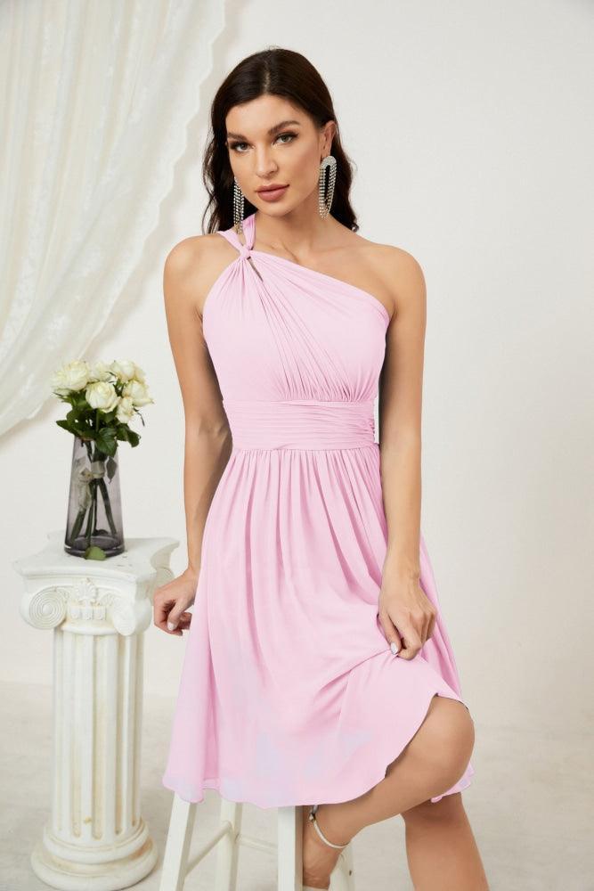 Vestido corto de gasa con un solo hombro para dama de honor de mujer Baoleely, ideal para fiestas y eventos formales como el baile de bienvenida (modelo 2804).