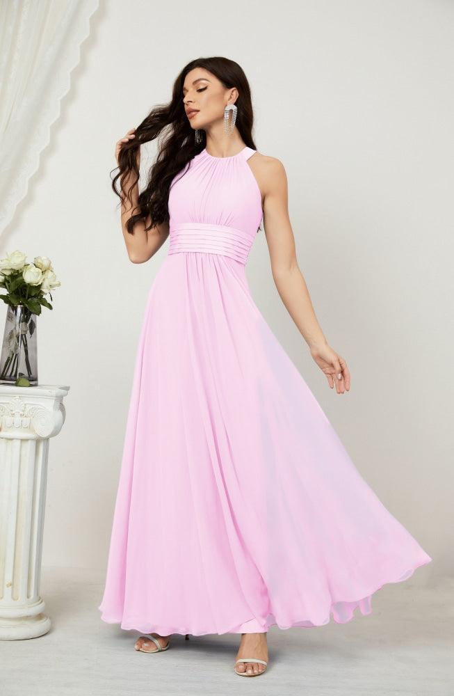 Vestido de fiesta formal Baoleely de gasa con cuello halter, largo, sin mangas, para dama de honor 2802 