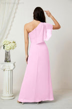 Baoleely  Chiffon Ruffled One Shoulder Long Bridesmaid Dresses A-line Formal Evening Gown Side Split 2809