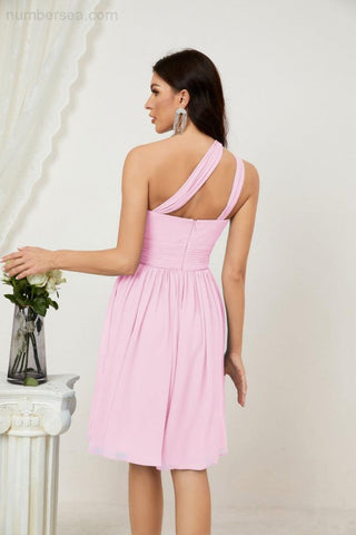 Vestido corto de gasa con un solo hombro para dama de honor de mujer Baoleely, ideal para fiestas y eventos formales como el baile de bienvenida (modelo 2804).
