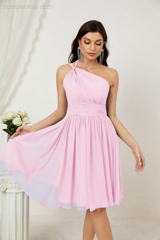 Vestido corto de gasa con un solo hombro para dama de honor de mujer Baoleely, ideal para fiestas y eventos formales como el baile de bienvenida (modelo 2804).