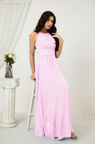 Baoleely Formal Party Gown Dress Chiffon Halter Long Sleeveless Bridesmaid Dresses 2802