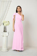 Baoleely  Chiffon Ruffled One Shoulder Long Bridesmaid Dresses A-line Formal Evening Gown Side Split 2809