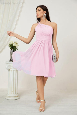 Vestido corto de gasa con un solo hombro para dama de honor de mujer Baoleely, ideal para fiestas y eventos formales como el baile de bienvenida (modelo 2804).