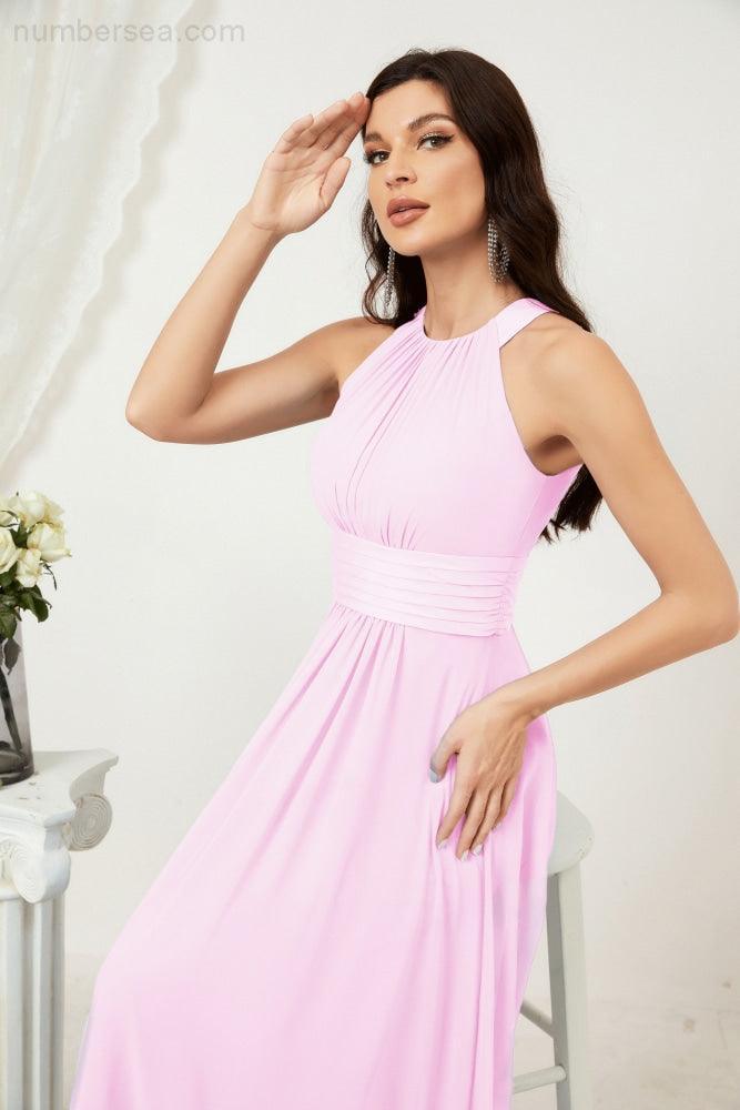 Robe de soirée formelle Baoleely en mousseline de soie, col licou, longue, sans manches, robe de demoiselle d'honneur 2802 
