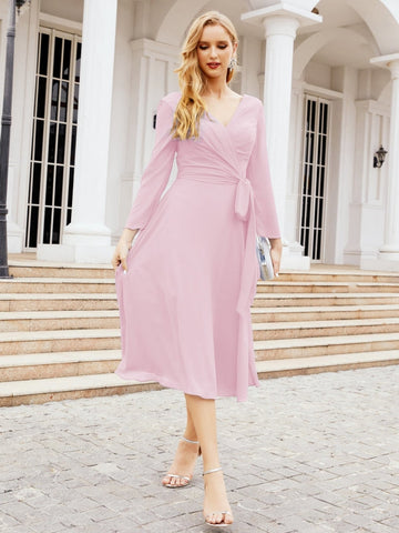 Vestido de dama de honor con espalda en V y cinturón, para la madre de la novia o invitada a la boda SY28031