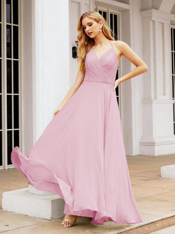 Baoleely Halter Chiffon Bridesmaid Dresses Wedding Appare Sleeveless Formal Prom Dress with Ruffled Back 28035