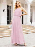 Baoleely  Halter Long Bridesmaid Dresses Formal A line Juniors Dress 28029
