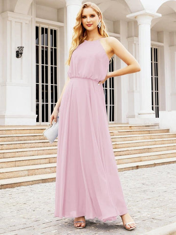 Vestido largo de dama de honor Baoleely con cuello halter, corte A, estilo formal, para jóvenes, modelo 28029