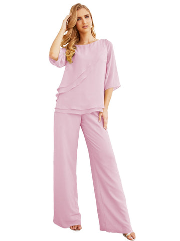 Elegante conjunto de pantalón y bata plateada de dos piezas para la madre de la novia, talla grande, con volantes, Sunderly Elegant SY28064