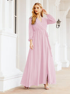 Vestido de dama de honor de gasa para mujer Sunderly, corte en A, manga larga, vestido de noche formal para invitada de boda SY28032 
