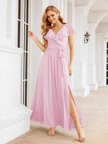 Vestidos de dama de honor con mangas abullonadas para fiesta formal de noche y graduación 28044 