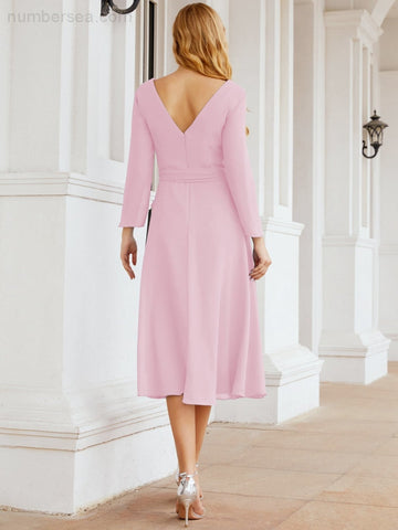 Vestido de dama de honor con espalda en V y cinturón, para la madre de la novia o invitada a la boda SY28031