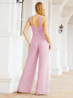 Baoleely Crisscross Neck Jumpsuit Formal Evening Dress Long Bridesmaid Dresses Bell-bottomed Pants 28033