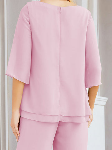 Elegante conjunto de pantalón y bata plateada de dos piezas para la madre de la novia, talla grande, con volantes, Sunderly Elegant SY28064