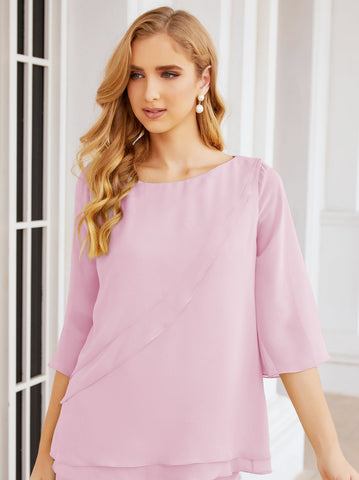 Elegante conjunto de pantalón y bata plateada de dos piezas para la madre de la novia, talla grande, con volantes, Sunderly Elegant SY28064