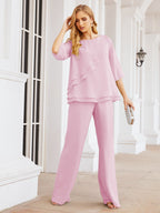 Baoleely Élégante robe mère de la mariée 2 pièces, grande taille, pantalon, volants, couches argentées, peignoir 28064