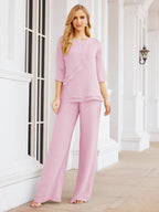 Baoleely Élégante robe mère de la mariée 2 pièces, grande taille, pantalon, volants, couches argentées, peignoir 28064