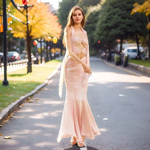 Early Fall Fish Tail Hollow Chiffon Prom Dress