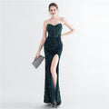 Colorful Sequin Lash Rope Chest Side Slit Tube Top Boning Corset Evening Dress