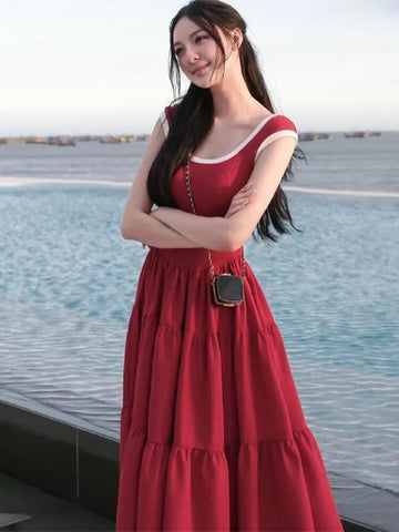 TARUXY Slim Retro Long Dress For Women 2024 Summer Short Sleeve High Waist Dresses Lady Party Elegant Evening Dress Maxi Femme