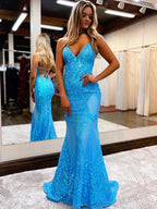 Vestido largo de fiesta ajustado de sirena rosa con escote en V y espalda descubierta con purpurina y escote en V