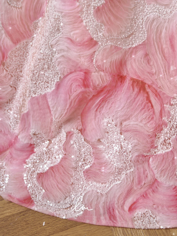 Robe de bal bustier rose de rêve en satin imprimé à sequins, robe de princesse pour anniversaire Y8604