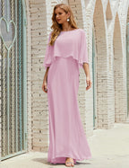 Vestido de dama de honor Sunderly para mujer, manga larga, cuello en V, de gasa, vestido formal de fiesta de boda SY28018