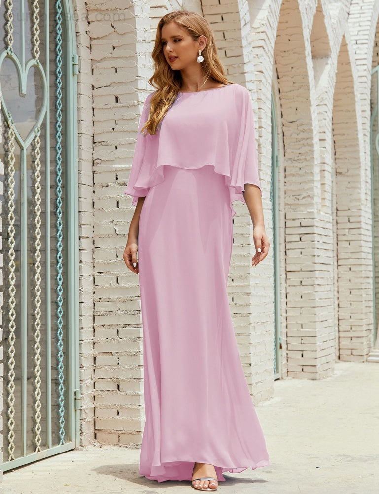 Vestido de dama de honor Sunderly para mujer, manga larga, cuello en V, de gasa, vestido formal de fiesta de boda SY28018