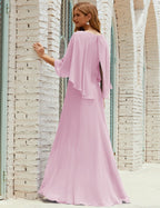 Vestido de dama de honor Sunderly para mujer, manga larga, cuello en V, de gasa, vestido formal de fiesta de boda SY28018