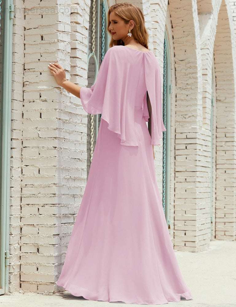 Vestido de dama de honor Sunderly para mujer, manga larga, cuello en V, de gasa, vestido formal de fiesta de boda SY28018