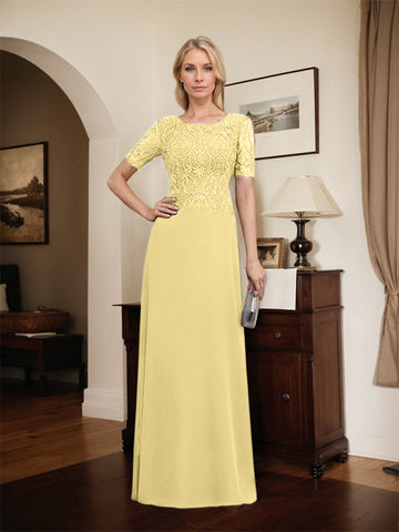 A-line Scoop Floor-Length Lace Chiffon Mother of the Bride Dress With Sequins