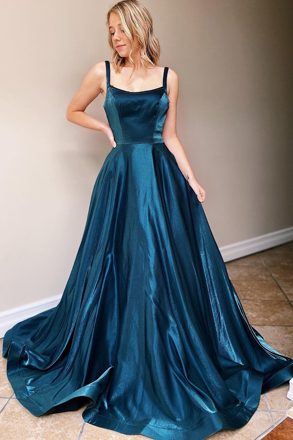 Satin Spaghetti Straps A-Line Prom Dress