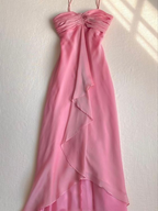 Robe de bal longue en mousseline rose poudré sans bretelles, robe de soirée formelle Y7560