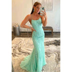 Vestido formal de noche para graduación, sin mangas, con tirantes finos y apliques de tul