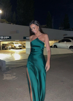 Vestido de noche verde sexy sin mangas con abertura Y5254