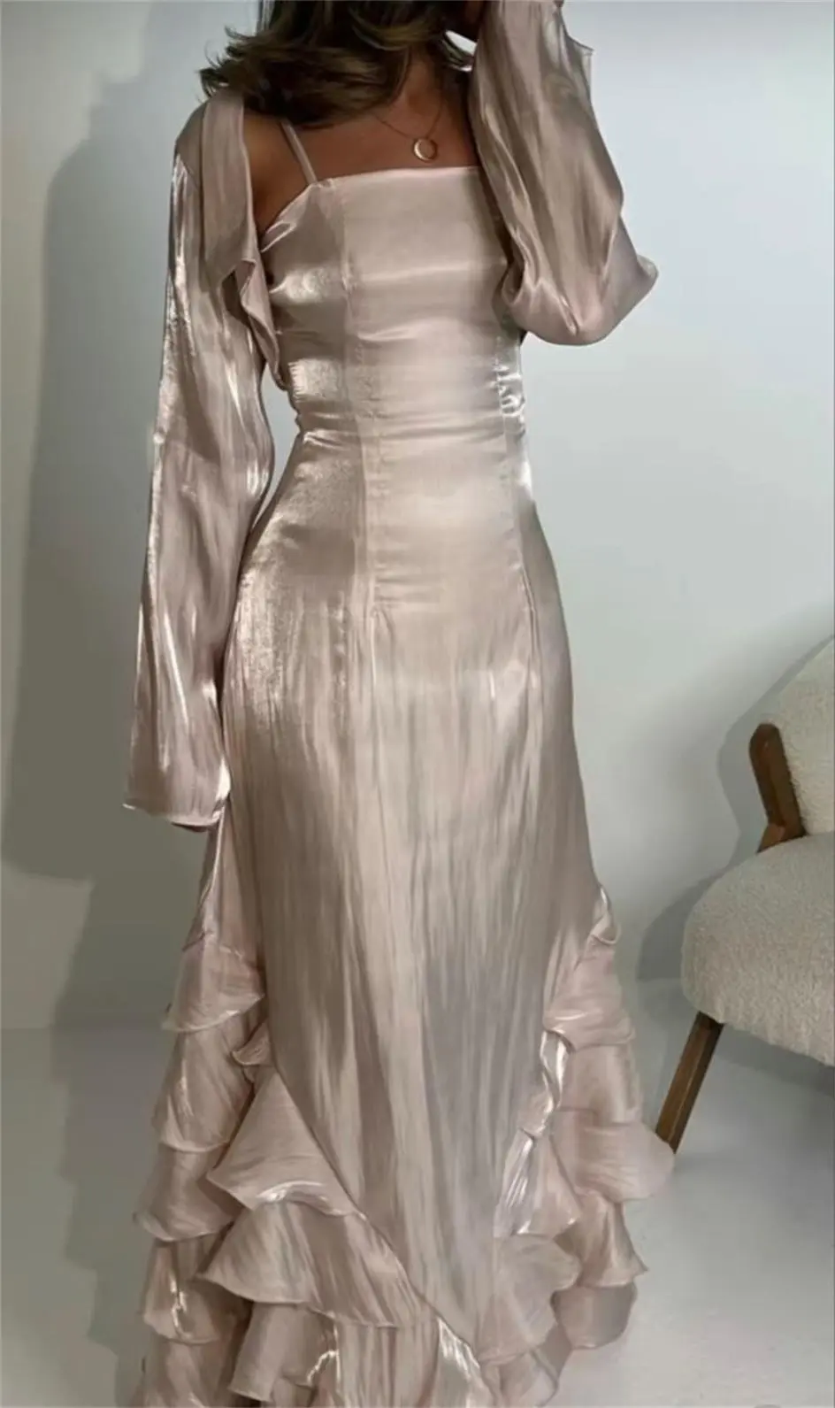 Robe de bal vintage à volants plissés, robe de soirée longue Y4595