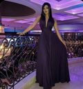 Vestido largo de noche sexy con escote en V profundo Y5879