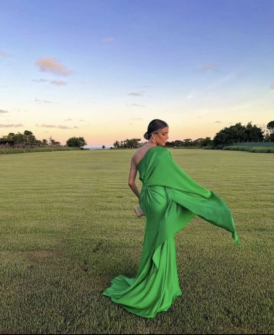 Robe de soirée verte asymétrique fendue, robe de gala Y5584