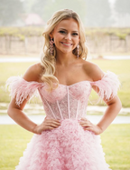 Robe de bal en tulle rose à volants, corset en tulle, robe de soirée en tulle Y6093
