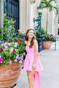 Robe de bal rose trapèze, robe de cocktail rose Y2899