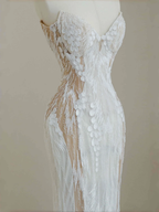 Charming Strapless White Tulle Lace Mermaid Wedding Dress,Long Prom Evening Dress Y8678