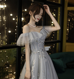 Robe de soirée trapèze à épaules dénudées, robe de féérique pour remise de diplôme Y5840