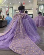 Vestido de baile de tul morado con mariposas, vestido para quinceañera, vestido de princesa morado Y2270