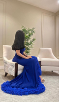Elegante vestido de noche azul de sirena, vestido formal azul Y6397