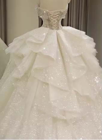 Robe de mariée épaules dénudées, robe de princesse à longue traîne, robe de mariée blanche dos nu Y6868